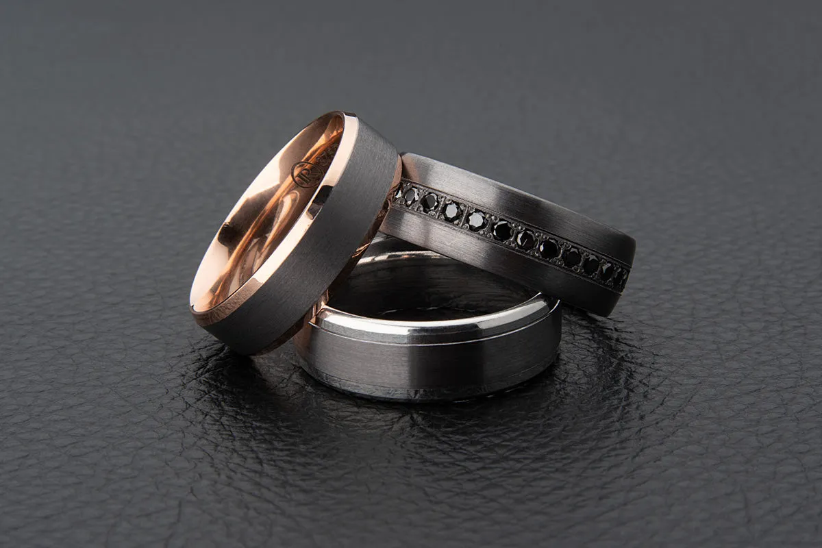 The Vanguard Tantalum and Gold Bevelled Edge Wedding Ring