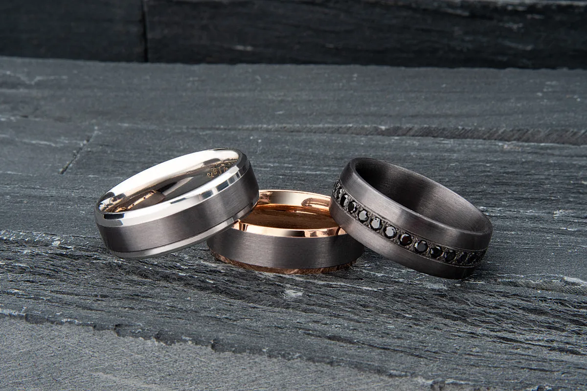 The Vanguard Tantalum and Gold Bevelled Edge Wedding Ring