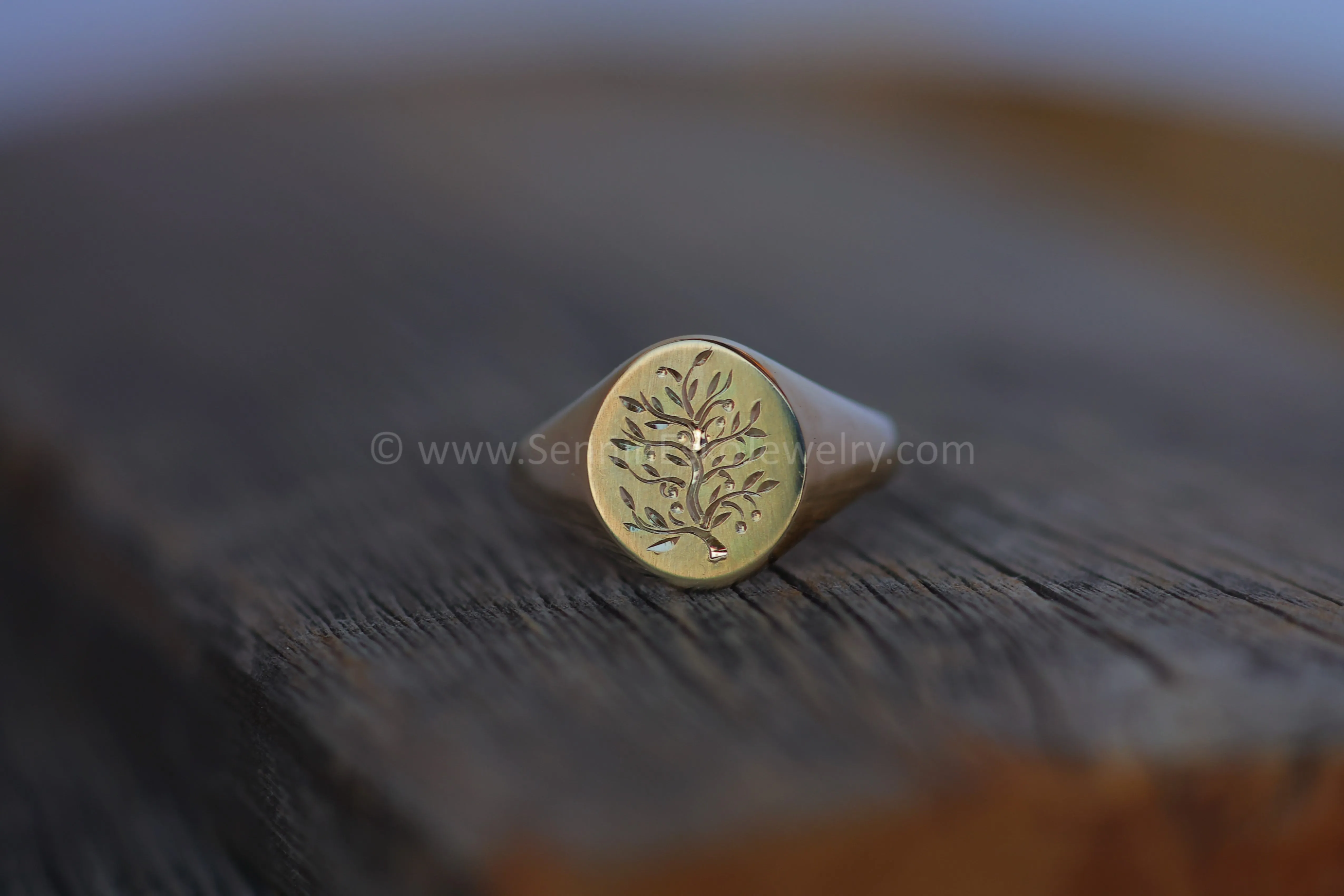 Tree Of Life Signet - Ready To Ship - 14kt Yellow Gold Bright Cut Engraving