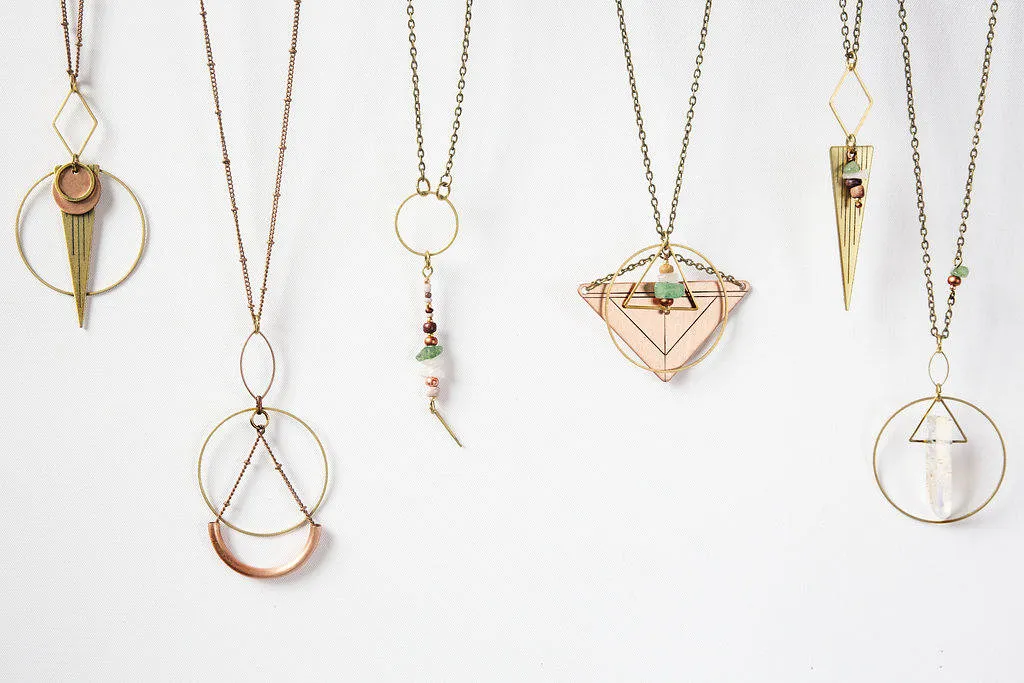 Triangle Necklace - Geometric Necklace - Gifts For Girlfriend - Brass Necklace - Pendant Necklace - Long Necklace - Mixed Metal Necklace