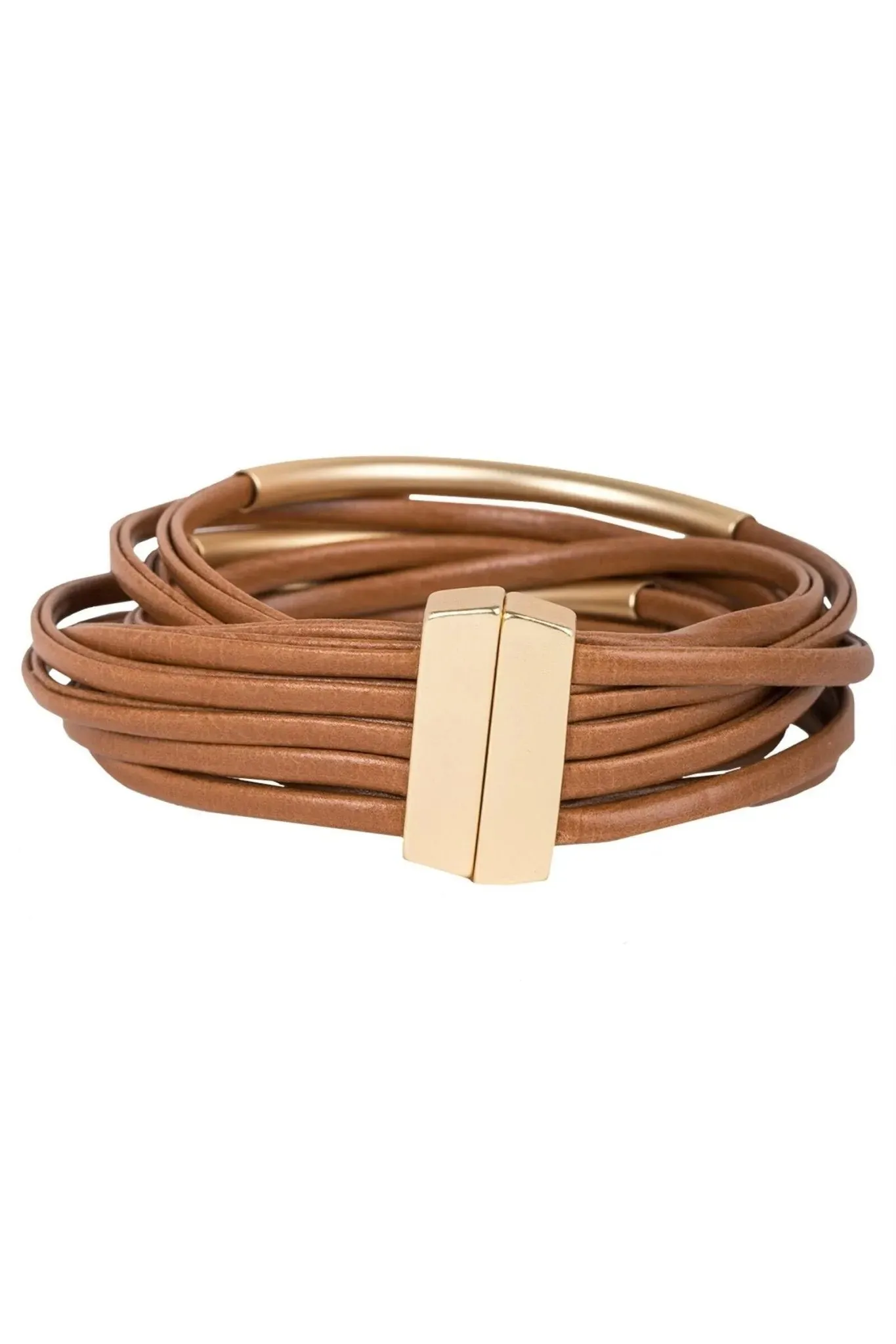 Tubular Leather Metal Bracelet