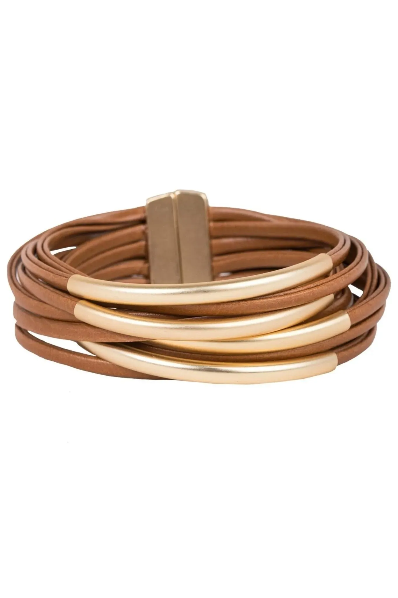 Tubular Leather Metal Bracelet