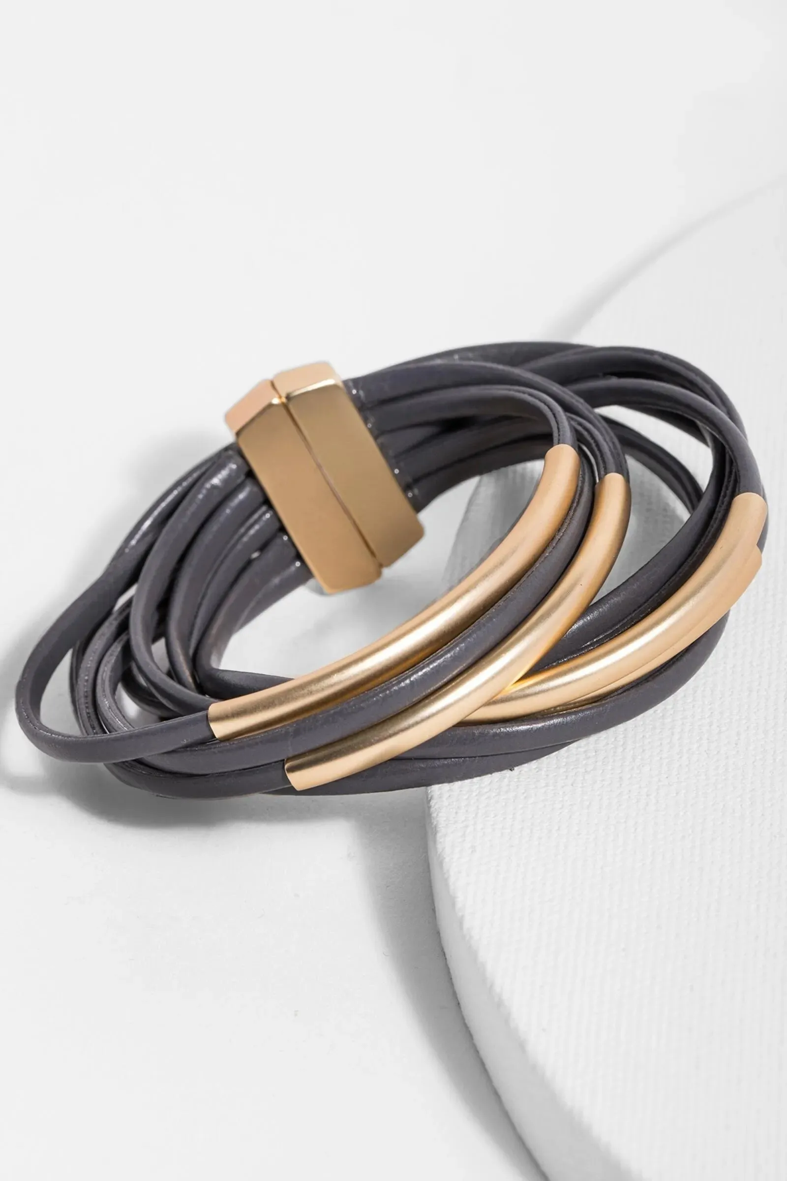 Tubular Leather Metal Bracelet