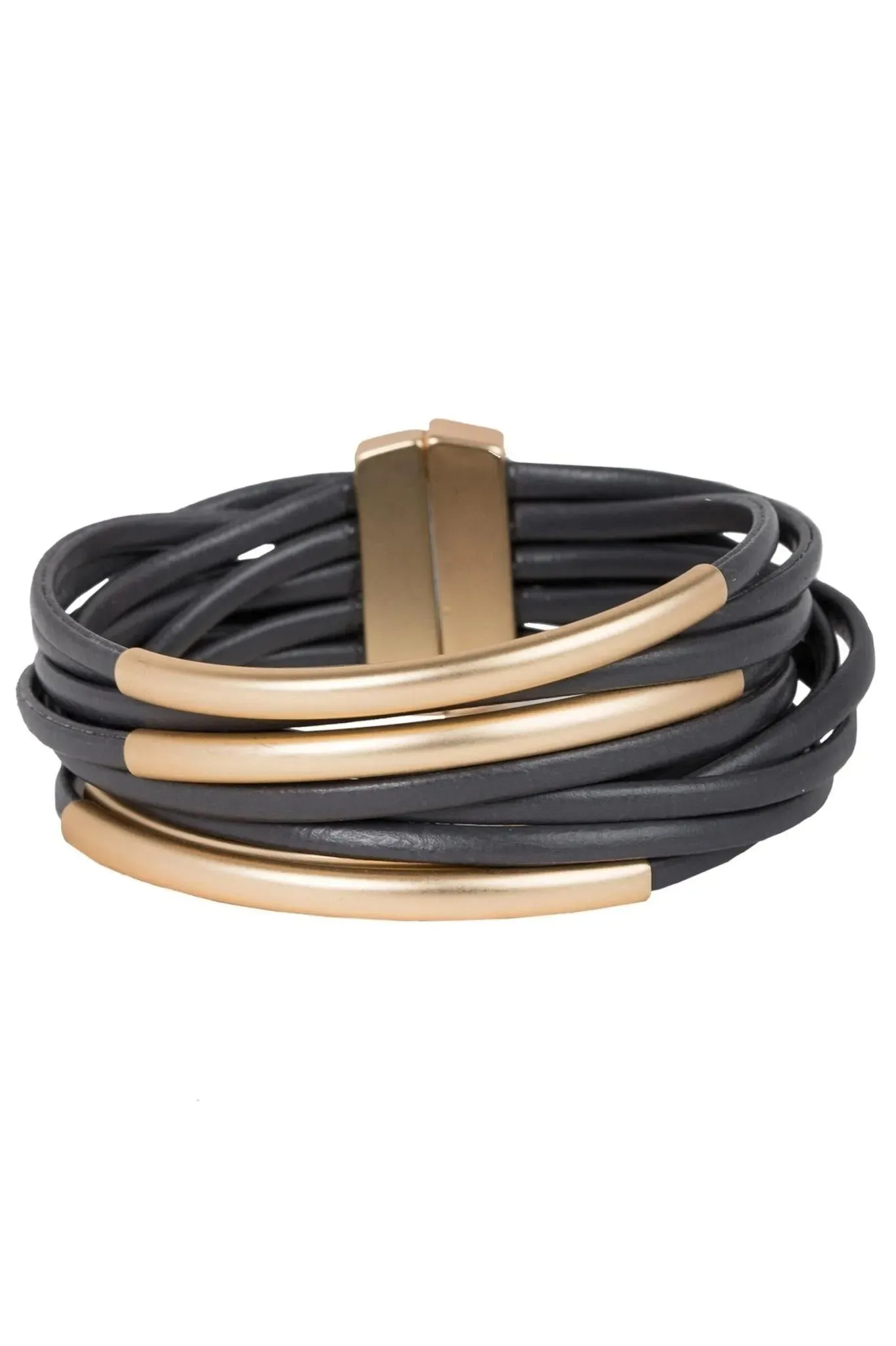 Tubular Leather Metal Bracelet