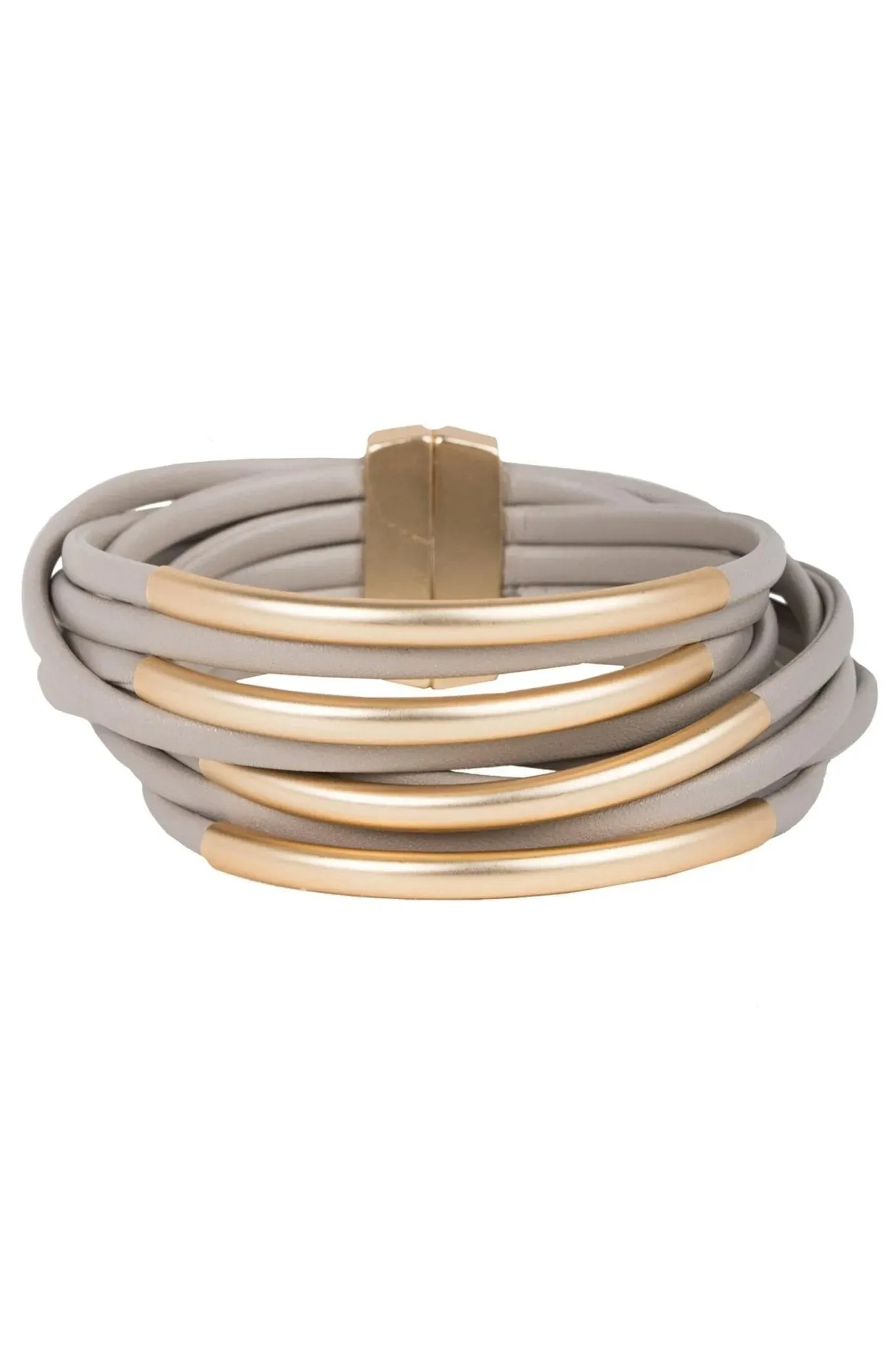 Tubular Leather Metal Bracelet