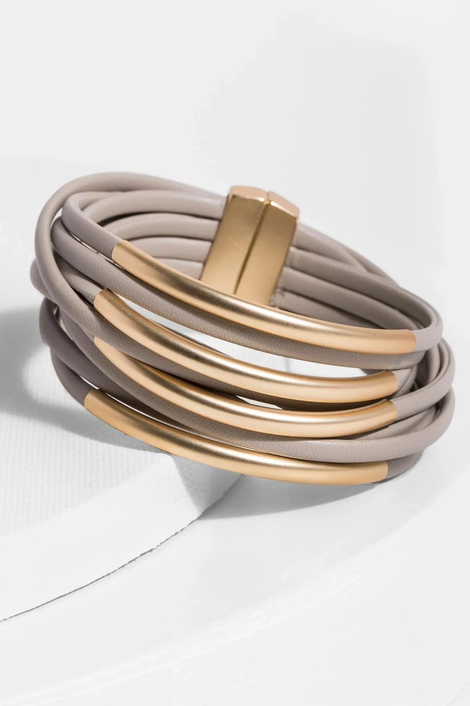 Tubular Leather Metal Bracelet