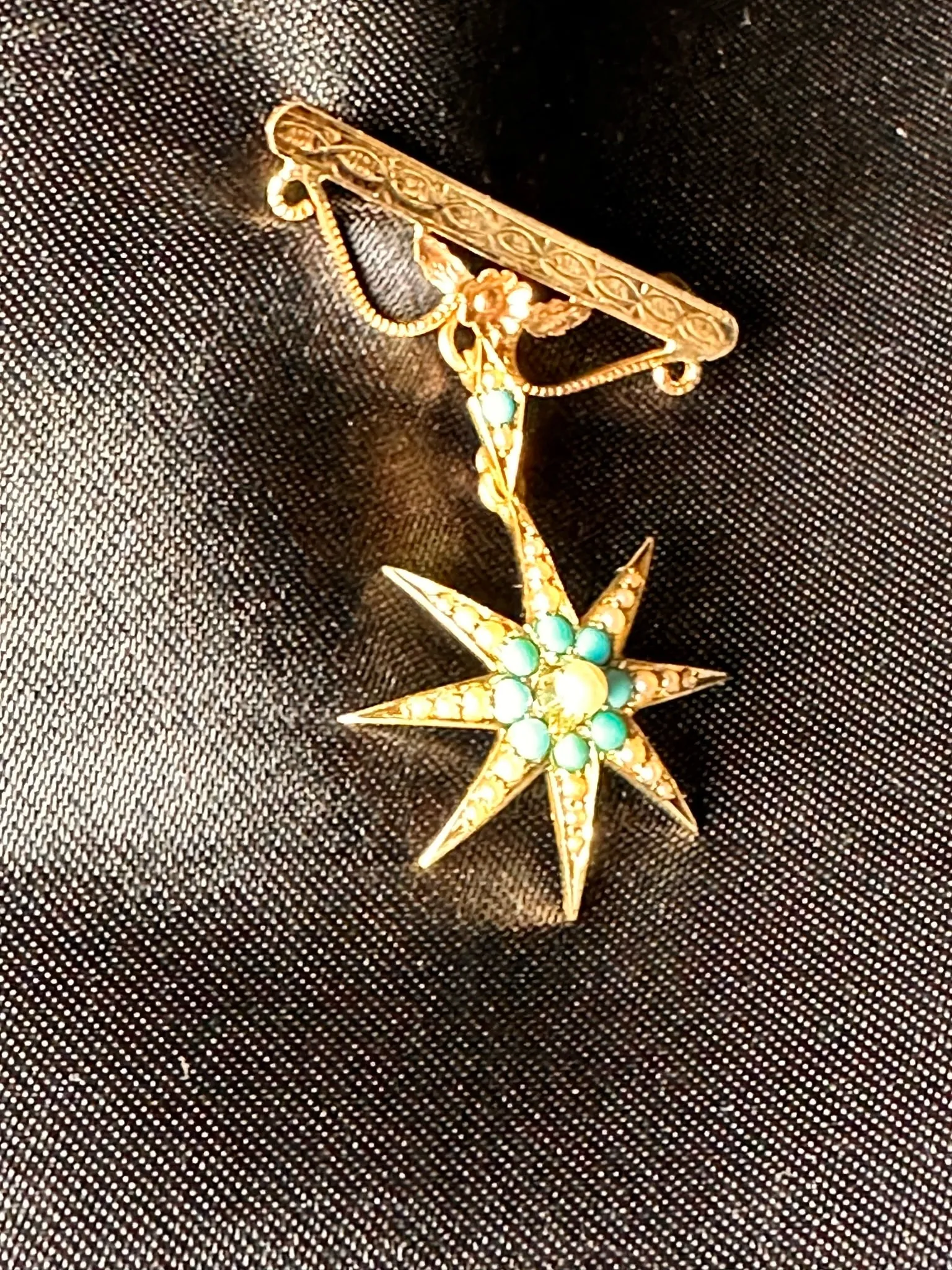 Turquoise and Pearl Star Brooch