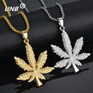 UNB 2017 New Gold Silver Plated Cannabiss Small Weed Herb Charm Necklace Maple Leaf Pendant Necklace Hip Hop Jewelry Wholesale