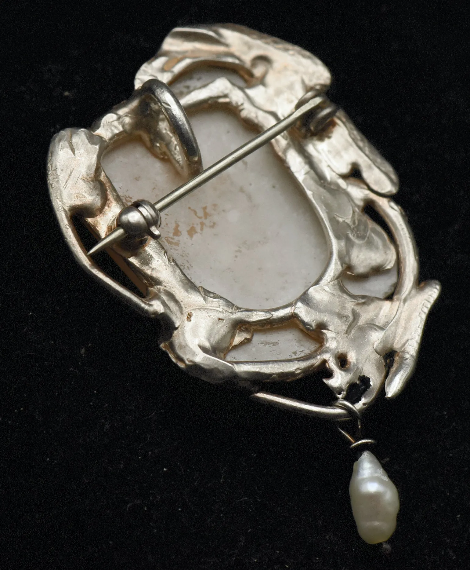 Vintage 10k White Gold Handmade Cameo Brooch/Pendant