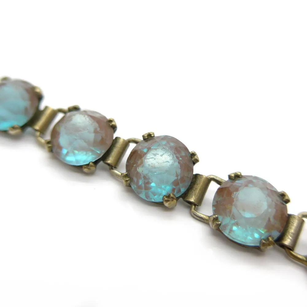 Vintage Edwardian Faceted Saphiret Glass Open Backed Panel Bracelet