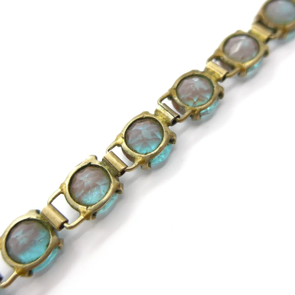 Vintage Edwardian Faceted Saphiret Glass Open Backed Panel Bracelet