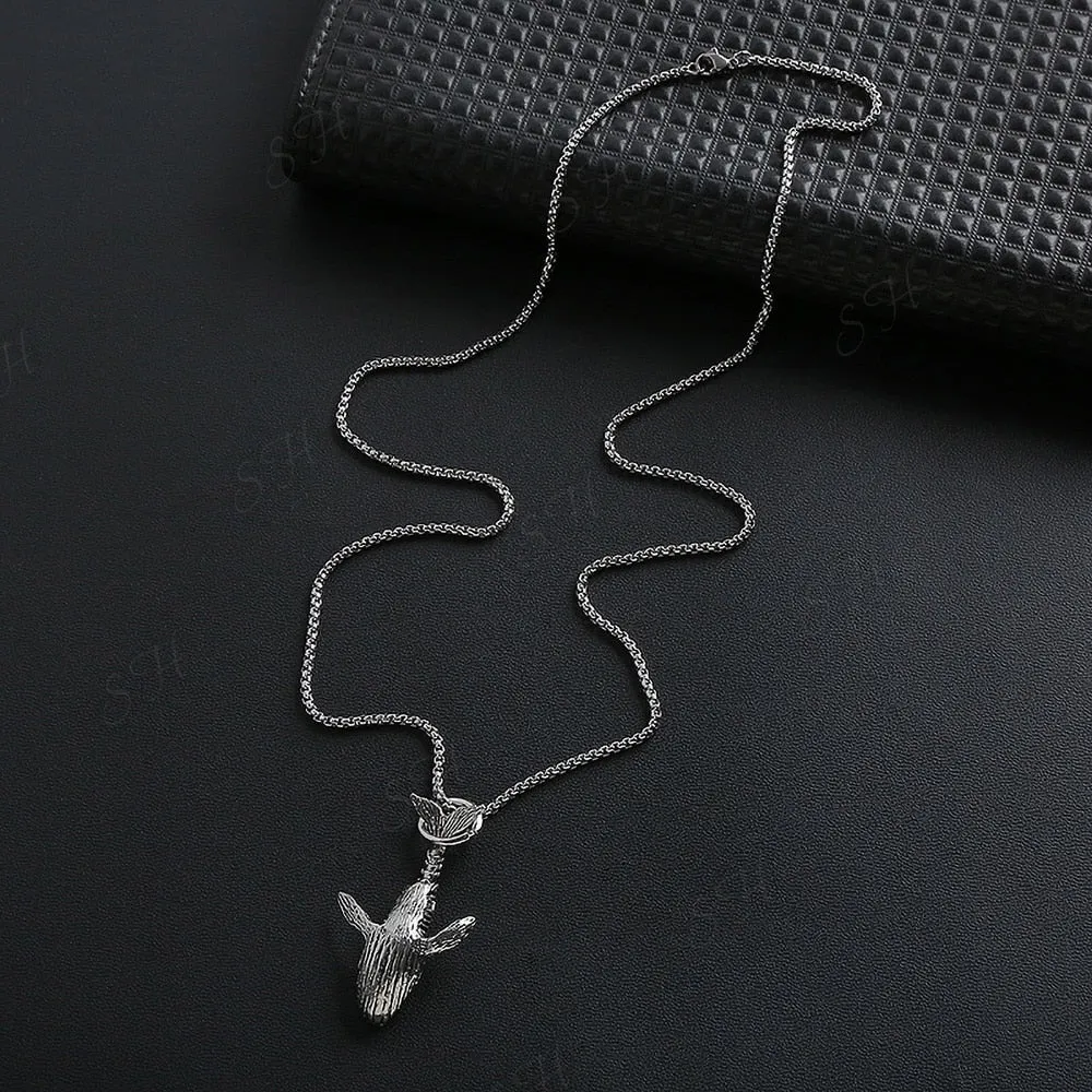 Vintage Gothic Blue Whale Pendant Necklace For Punk Men and Women Simple Fish Necklaces Sweater Chain Accessories Jewelry