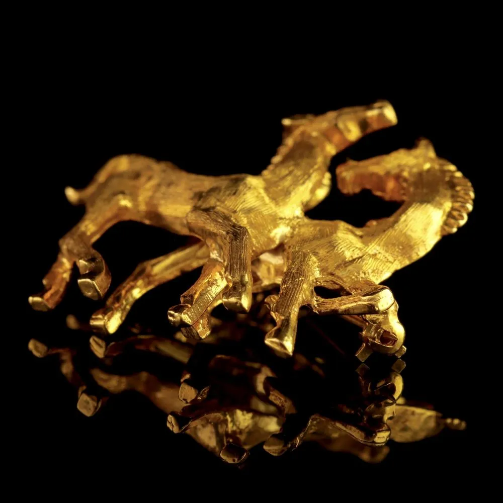 Vintage Solid Gold Pony Brooch Dated 1972