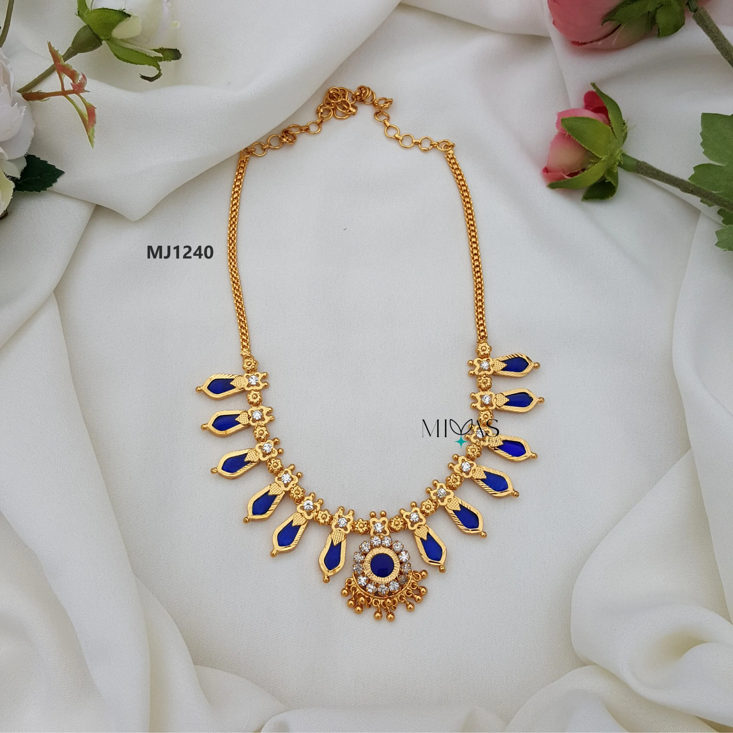 Yamika - Kerala Design Blue Nagapadam Necklace